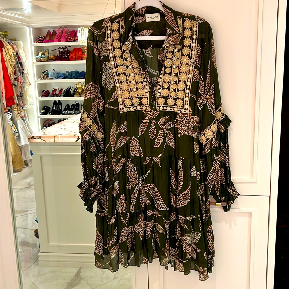 Miss June Paris embellished Boho Dress Size Medium Large with seperate slip